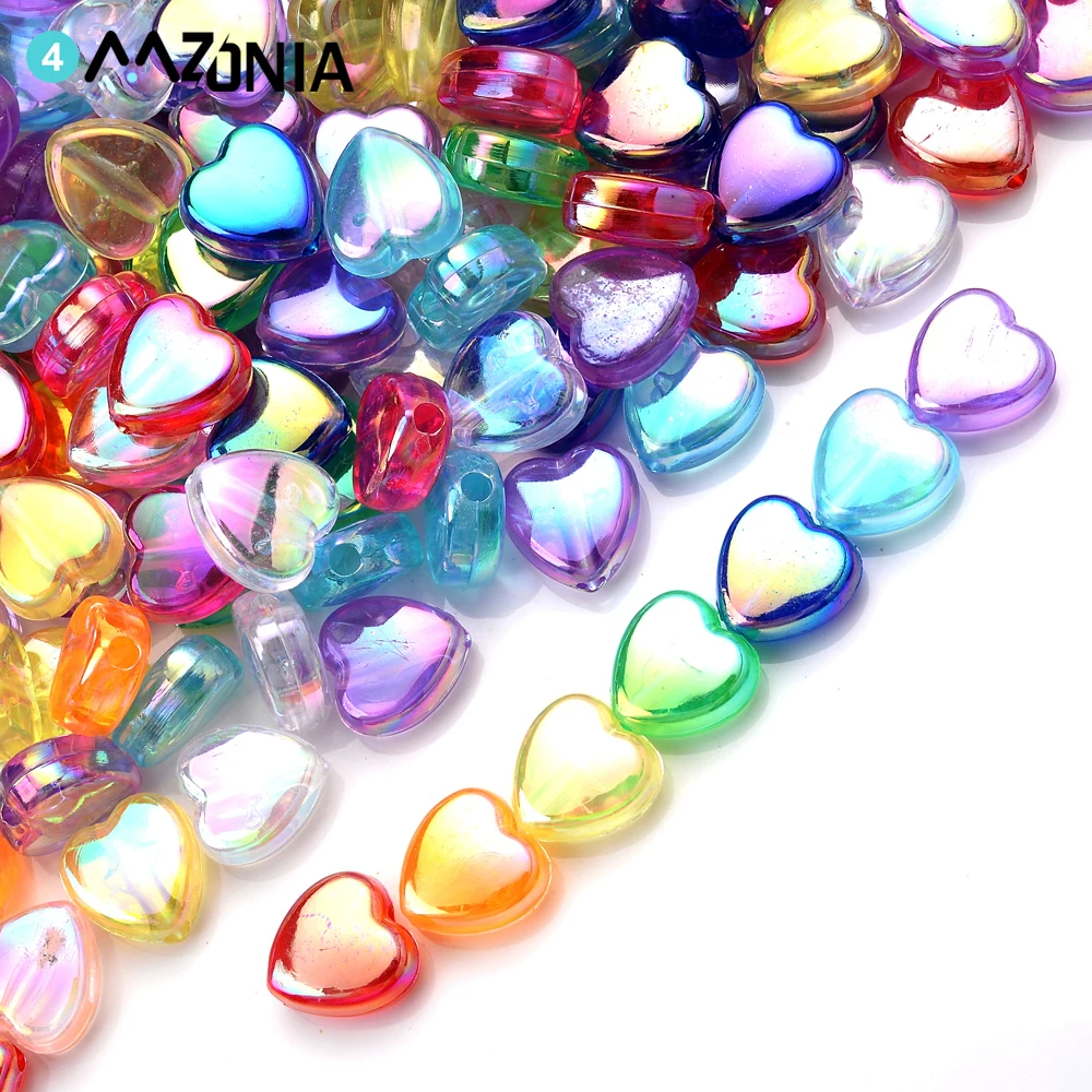 100 teile/los 9mm Transparent Acryl Herz Perlen PlatingAB Bunte Spacer Lose Perlen Für Schmuck Machen Diy Handgemachte Accessoires