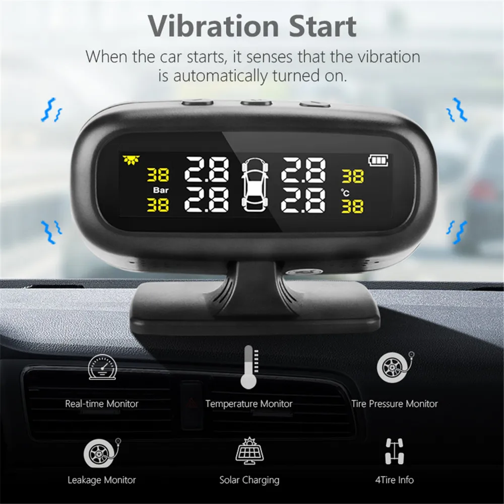 

Smart Car TPMS Tyre Pressure Monitoring System Solar Power Digital LCD Display Auto Security Alarm Systems Tyre Pressure