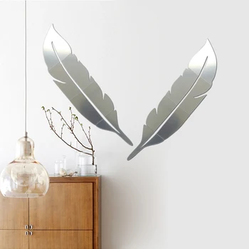 

3D Mirror Wall Sticker Household Concise Decorative Feather Shape Self-adhesion Eco-friendly Safety Decoration