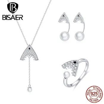 

Pearl Jewelry Sets Silver 925 Shark Animal Dangle Earrings Necklaces Rings Jewelry Sets for Women Female Fashion Jewelry
