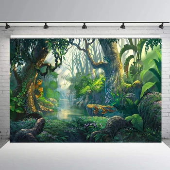 

Tropical jungle forest photography background birthday party decoration candy table banner photo background vinyl poster B-907