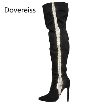 

Dovereiss Fashion Women's Shoes Winter Pointed Toe Stilettos Heels suede Elegant red Over the knee boots Concise Mature 33-43