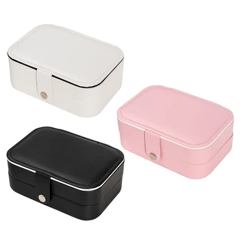 

Double Portable Travel Jewelry Box PU Leather Display Organizer Storage Case for Earrings Necklace Rings