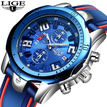 

2020 LIGE Fashion Mens Watches Top Brand Luxury Dial Clock Male Creative Silicone Waterproof Quartz Watch Men Sport Chronograph