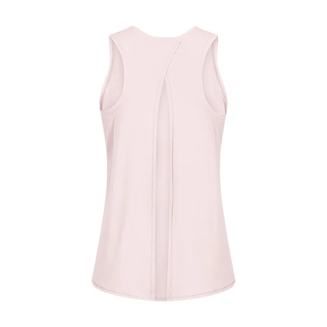 Solid Color Fitness Women Tank Top Back Strap Yoga Shirt Vest Loose-fitting Blouse Gym Clothe Breathable Quick-drying Sportswear Champagne Pink