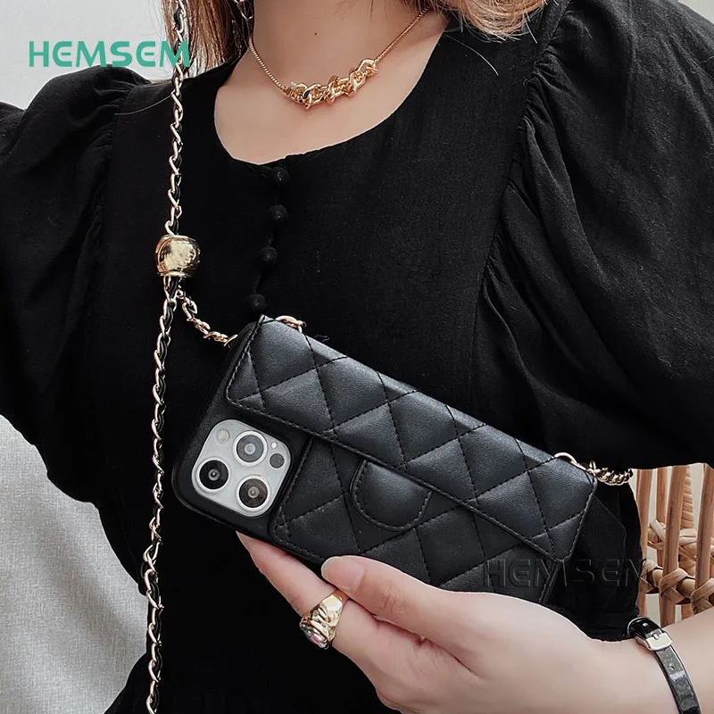 CC16 Luxury Gold Ball Lock Long Chain Strap Crossbody Card Bag Brand Case For iPhone 12 11 Pro 7 8 Plus XR Xs Max Phone Cover