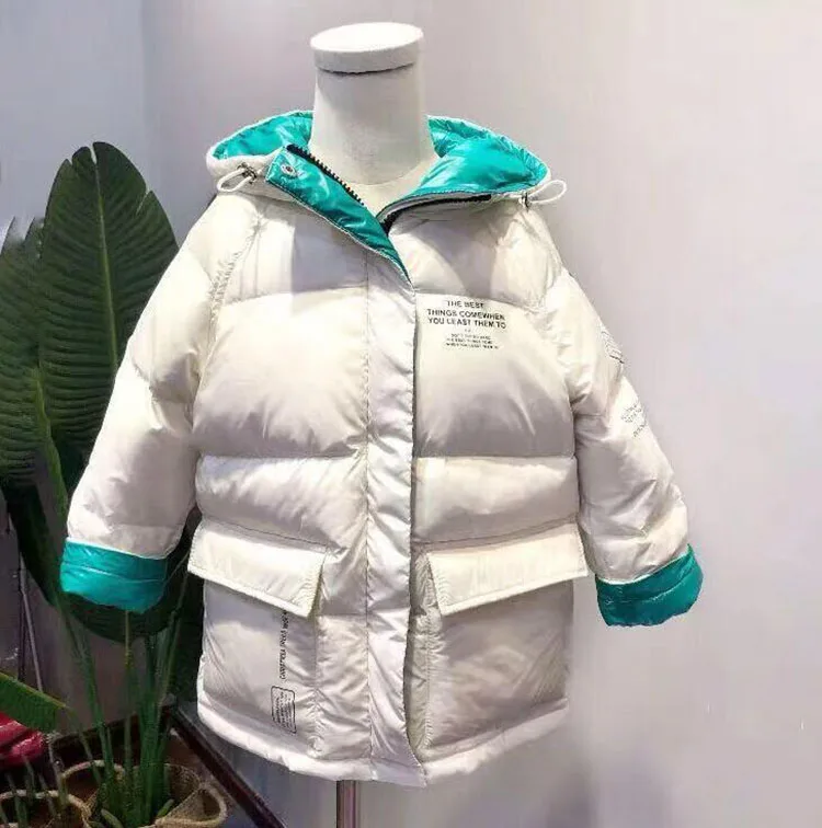 Зимняя куртка для девочек и мальчиков, зимние теплые белые пуховые пальто, детские теплые куртки на молнии с капюшоном - Цвет: Белый
