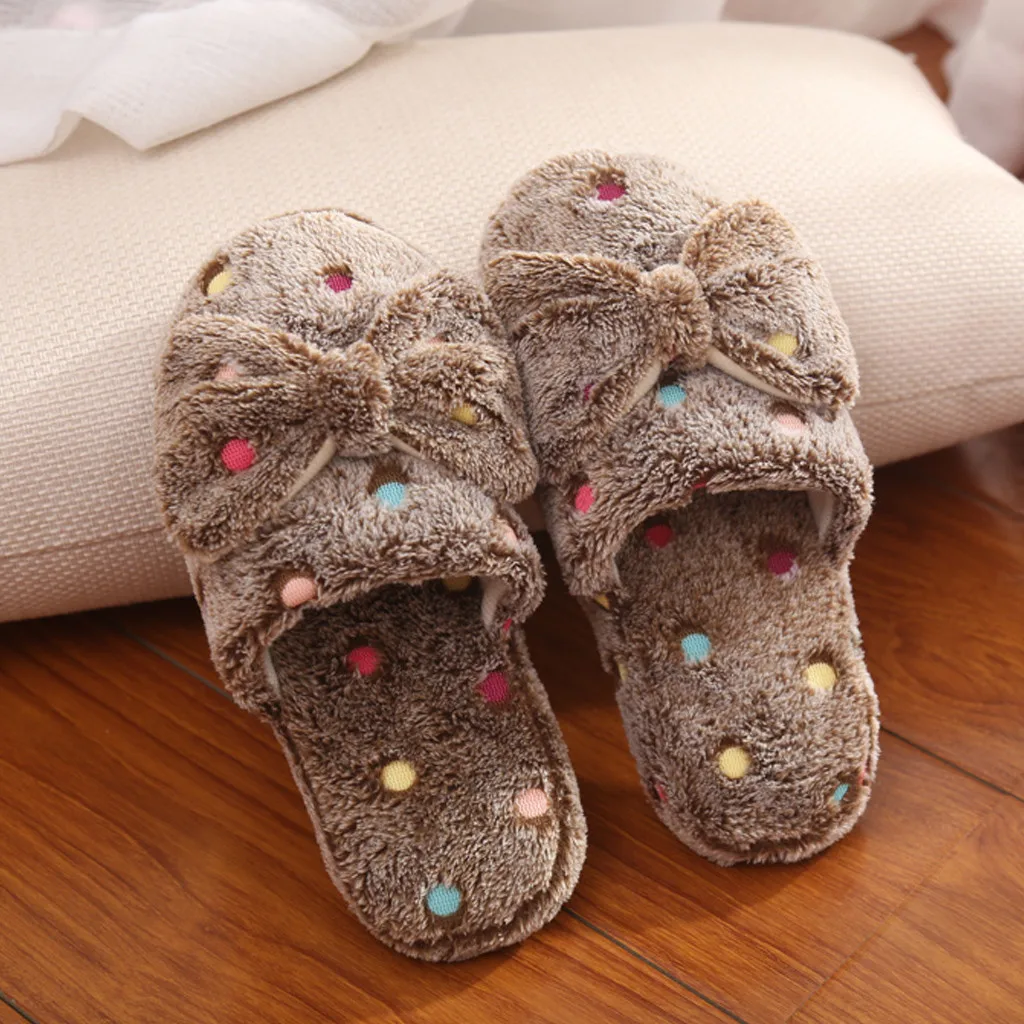 Warm Cute Bow Autumn Winter Woman Slippers Home Wear