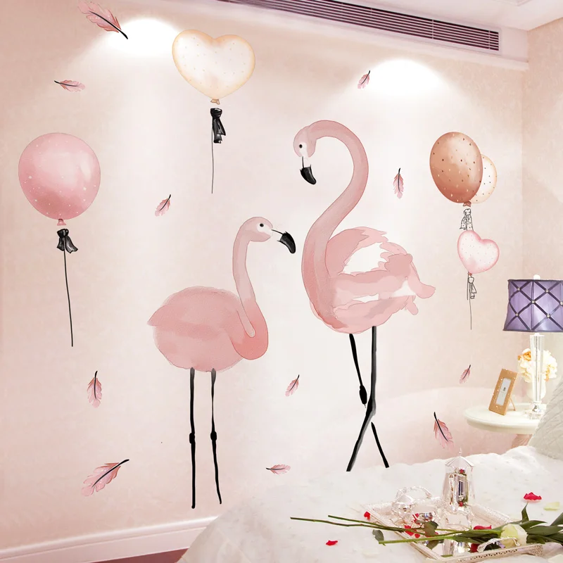 [SHIJUEHEZI] розовые Фламинго животных наклейки на стену воздушные шары "сделай сам" настенные наклейки для дома детские комнаты детская спальня, детская комната украшения - Цвет: flamingo and balloon