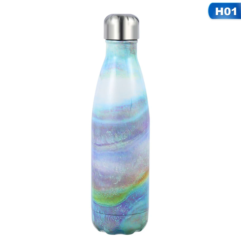 500ml Stainless Steel Thermos Creative Vacuum Flasks Glaze Wooden Painting Portable Sport Cola Shape Water Bottle for Outdoor