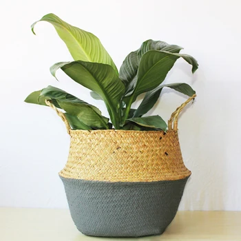 

Foldable Natural Grass Woven Clothes Storage Organizer Flower Plant Pot Basket Storage Basket