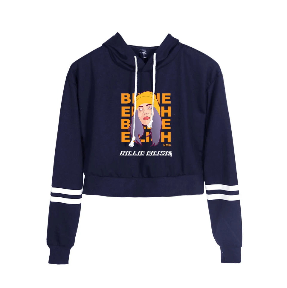 Кроп Топ Billie Eilish толстовки женские модные толстовки высокого качества хлопок Billie Eilish девушки/женские оранжевые с капюшоном - Цвет: navy blue