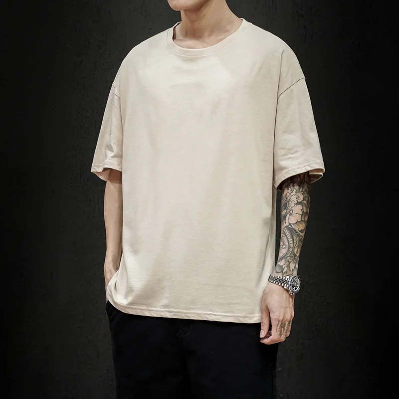 Summer Men's T Shirt Fashion Solid T Shirt Mens Oversized Hip Hop Short Sleeve Casual Cotton Mens Streetwear Top Tees - Image 4