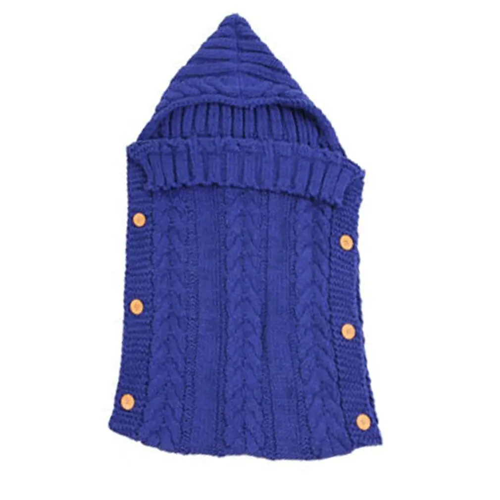 Royal blue Для новорожденных вязаный шерстяной крючком спальный мешок Кнопка пеленать обертывание пеленание одеяло со шляпой фотографии обнимающее одеяло коляска - Цвет: Royal blue