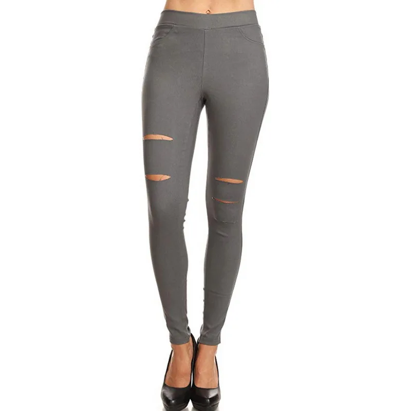 Charcoal gray Брендовые женские джинсы с высокой талией, сексуальные обтягивающие модные джинсы, женские винтажные Узкие рваные джинсы-карандаш для девушек - Цвет: Charcoal gray