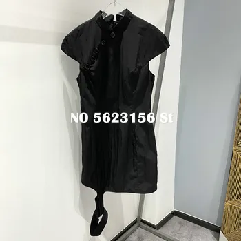 

2020 Summer Black Dresses Fashion A-Line Solid Sleeveless Stand Women Dress Party Dress