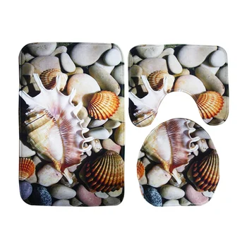 

3pcs Coconut Tree Seaside Beach Bathroom Rug Set Non-slip Bath Mat Contour Lid Toilet Cover Rug