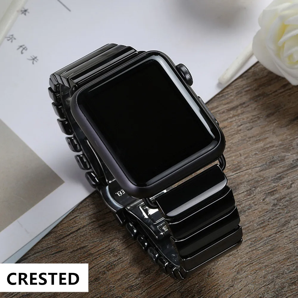 Ремешок керамический для Apple Watch Band браслет из нержавеющей стали iwatch series 5 4 3 se 6 7 45