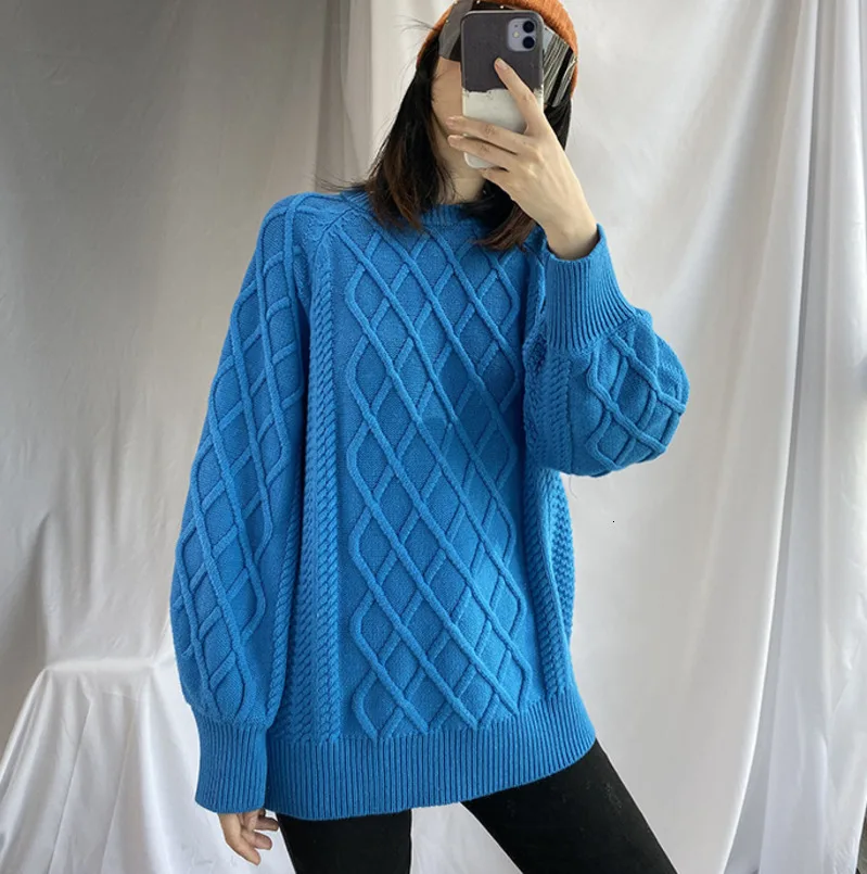 DEAT новая весенняя и летняя модная женская одежда с круглым вырезом и рукавами-фонариками Свободный пуловер свитер WK08200