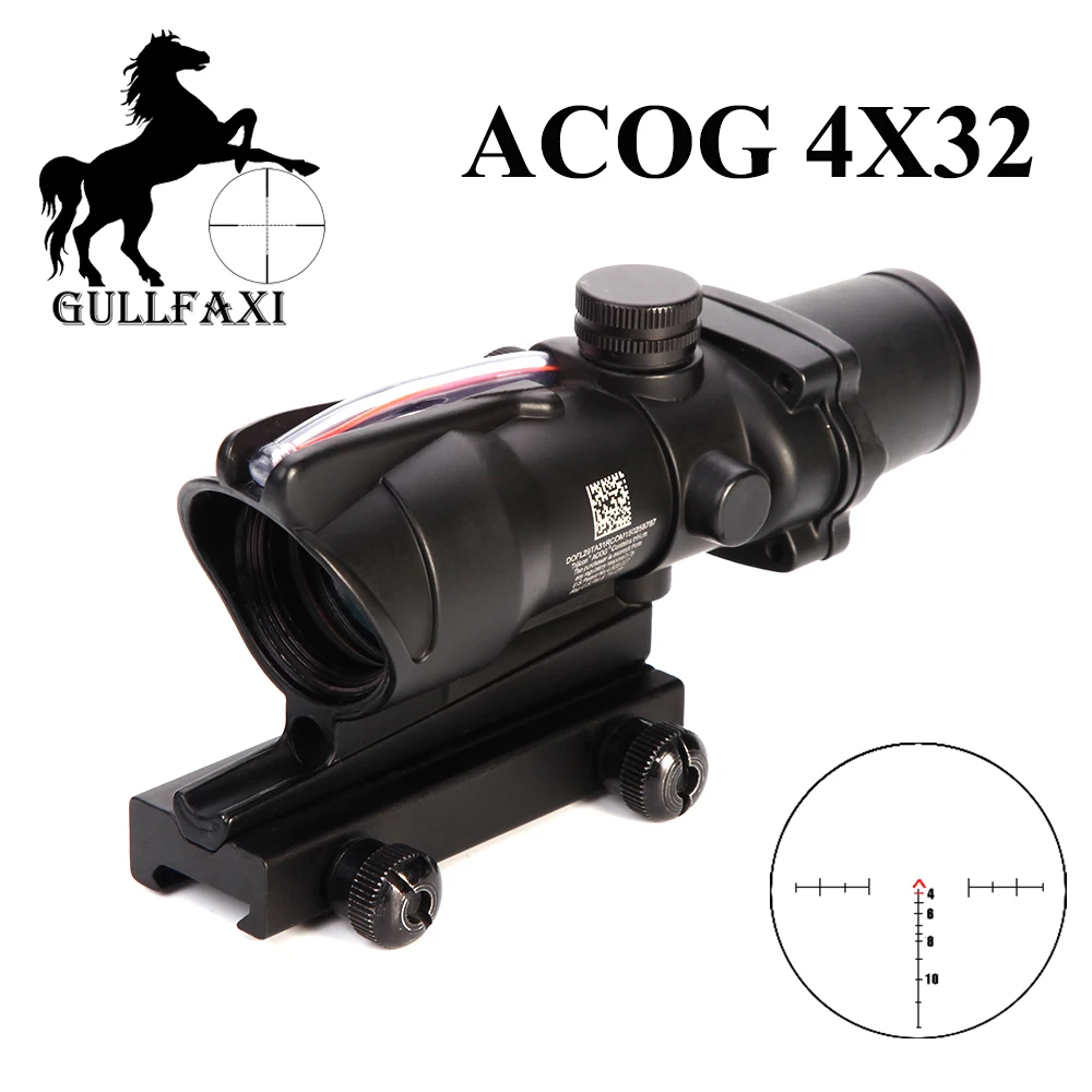 

Optic Sight 4X32 ACOG Tactical Rifscope Hunting Scope Glass Etched Reticle Fiber Red Dot Sight Collimator sight Rifle Scope