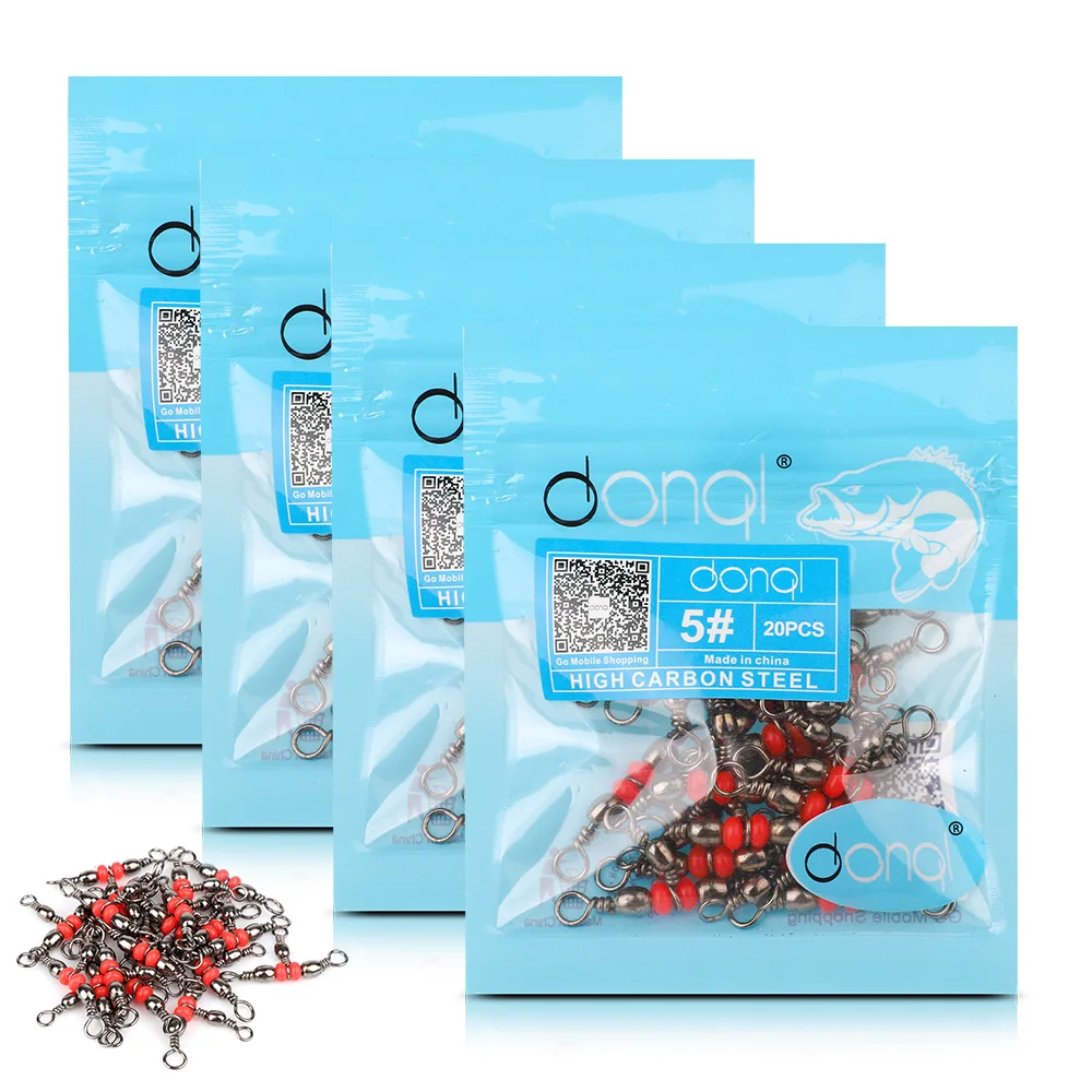 DONQL 1020pcs Three-Way Rotating Red Beads Fishing Rolling Rotary Joint Connector Three Fork Rotating Fishing Gear Accessories (1)