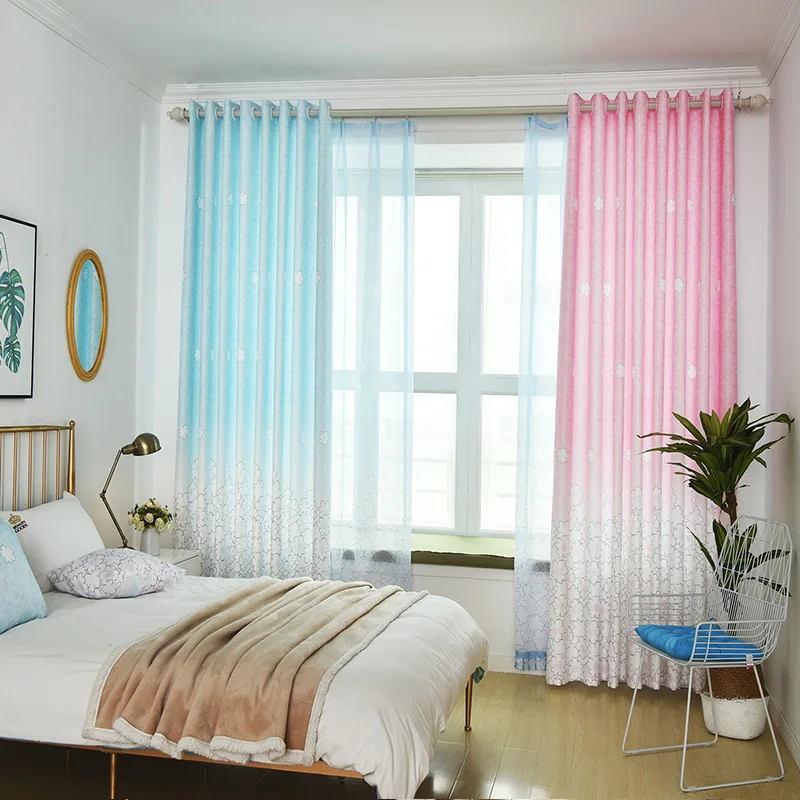 

Fresh Gradual Clouds Bright Pink Blue Girl Semi-shade Curtains for Living Dining Room Bedroom.