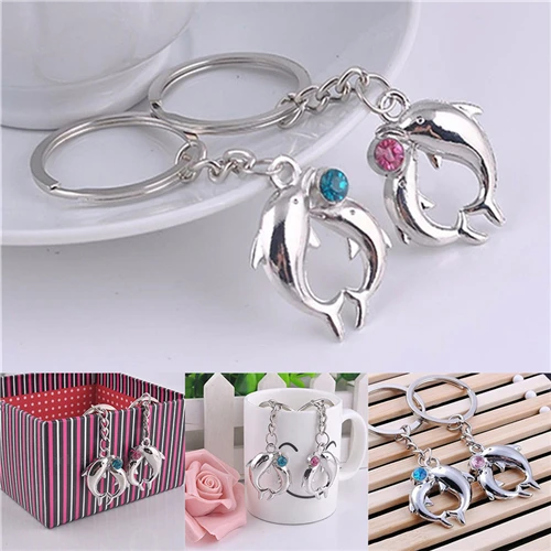 JETTINGBUY 1 Pair Romantic Alloy Distinctive Couple Dolphin Keychain Lovely Lovers Key Chain Gifts Wholesale | Украшения и