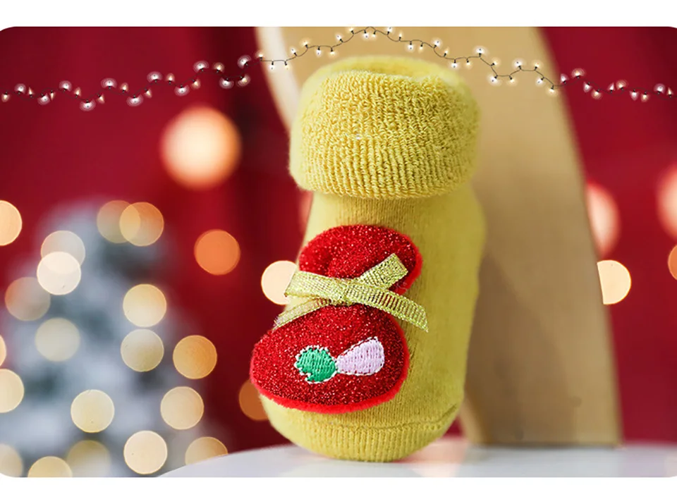 2 пар/лот, теплые махровые носки с подкладкой на осень и зиму, детские рождественские носки, носки для малышей, нескользящие носки-тапочки для малышей