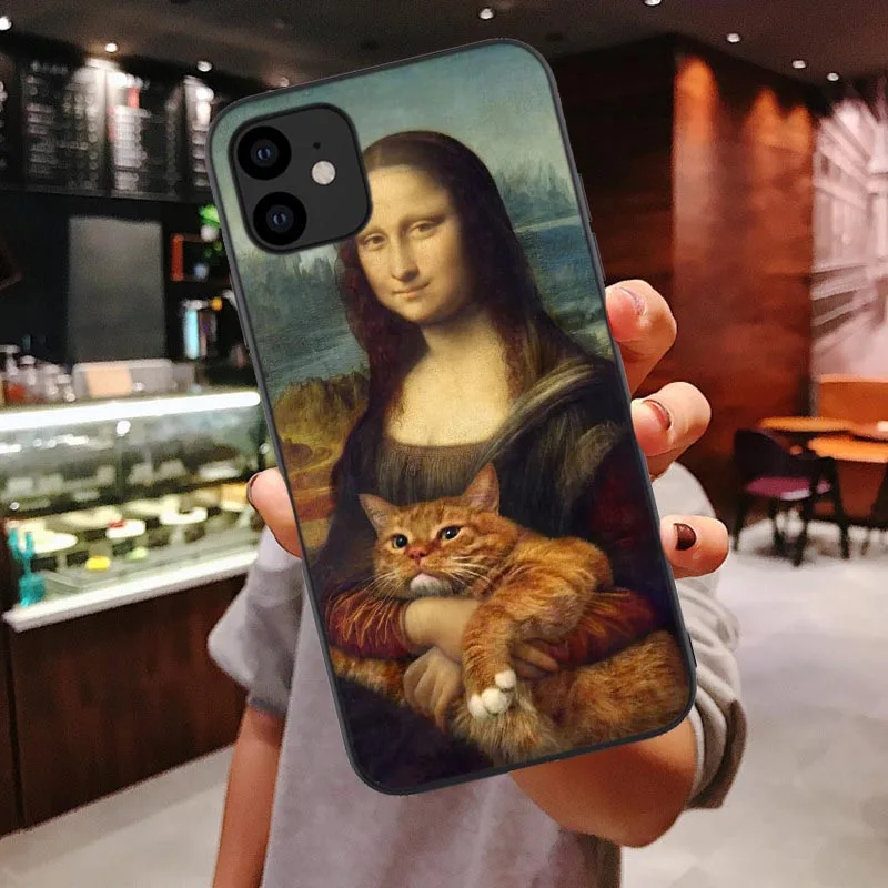 Забавный мягкий чехол Leonardo da Vinci Mona Lisa Pat Cat для iphone 11 Pro MAX для iphone X XR Xs Max 6 6S 7 8 Plus