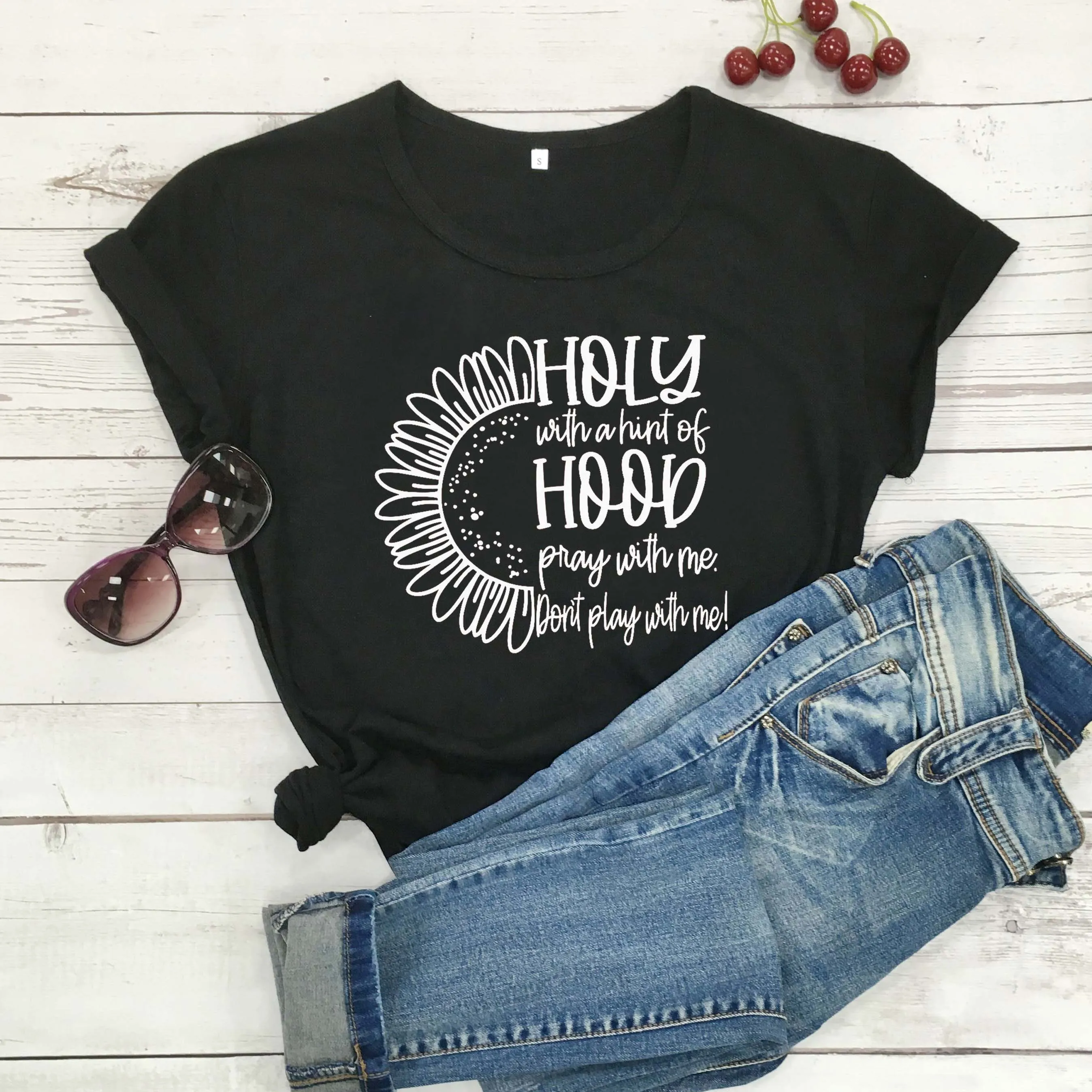 Женская хлопковая футболка с надписью Holy With a Hint of Hood Pray with me топы Christian Bible для