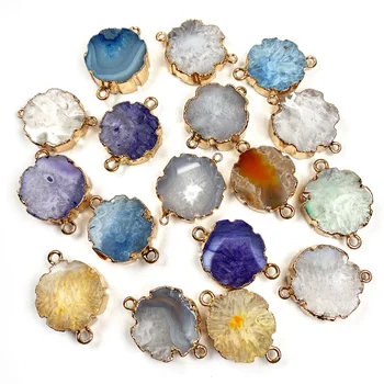 

Trendy Natural Stone Striped Agates Pendants Flower Shape Quartz Double Hole Charms Connector for Jewelry Making Necklaces DIY