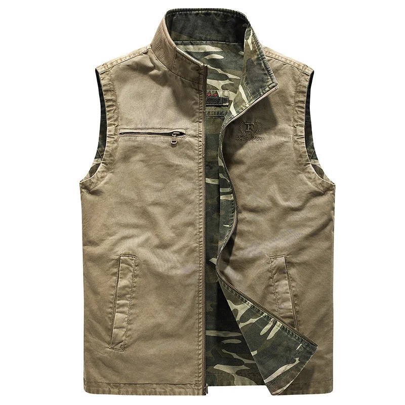 Spring Autumn Camo Denim Vest Men's Double Sided Wearing Vests tooling multi-pocket camouflage Waistcoat | Мужская одежда