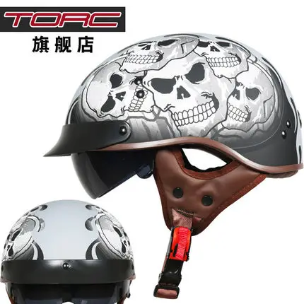 TORC T55, винтажный мотоциклетный шлем, винтажный летний полушлем с внутренним козырьком, реактивный Ретро защитный, персональный, крутой, мото, в горошек - Цвет: Dark angel