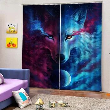 

Lychee Wolf Printed Lightproof Curtain Modern Door Curtain Window Room Divider Curtain Valance Home Decoration