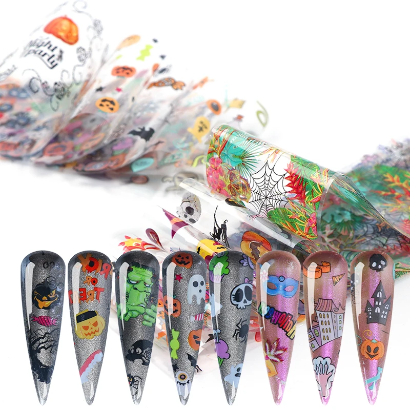 

10 Pcs/Pack Nail Foils Halloween Series Colorful Pumpkin Transfer Nail Decals Stickers Paper DIY Striping Nail Art Decorations