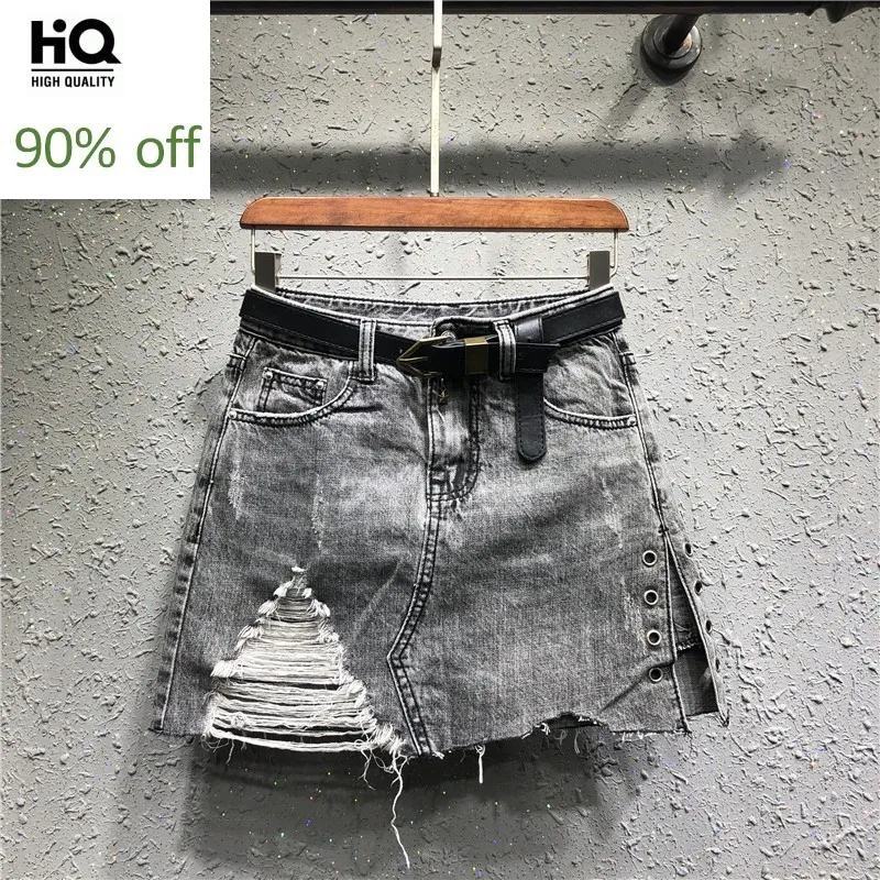 

Street Women Hole Ripped Denim Skirt Shorts 2020 Summer Slim Fit Zipper Jeans Shorts Sexy A-Line Skirt-Shorts Feminino S-XL