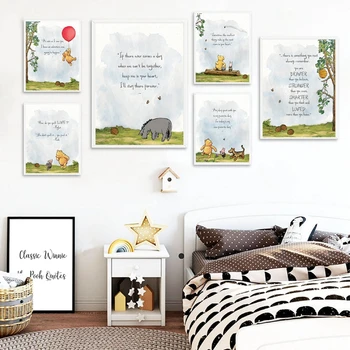 

Classic Winnie the Pooh Quotes Posters & Prints Cartoon Wall Art Canvas Painting Picture Birthday Gift Baby Shower Nursery Decor