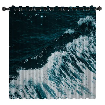 

Blue Sea Waves Window Treatments Curtains Valance Curtain Rod Curtains Blackout Kitchen Fabric Drapes Indoor Kids Window Treat
