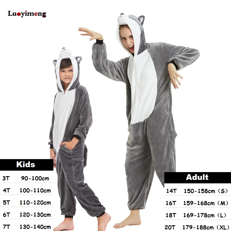 grey dog Kigurumi/Детские пижамы с единорогом для мальчиков и девочек; одеяло с рисунком животных; зимние детские пижамы; комбинезон с единорогом; Пижамный костюм - Цвет: grey dog