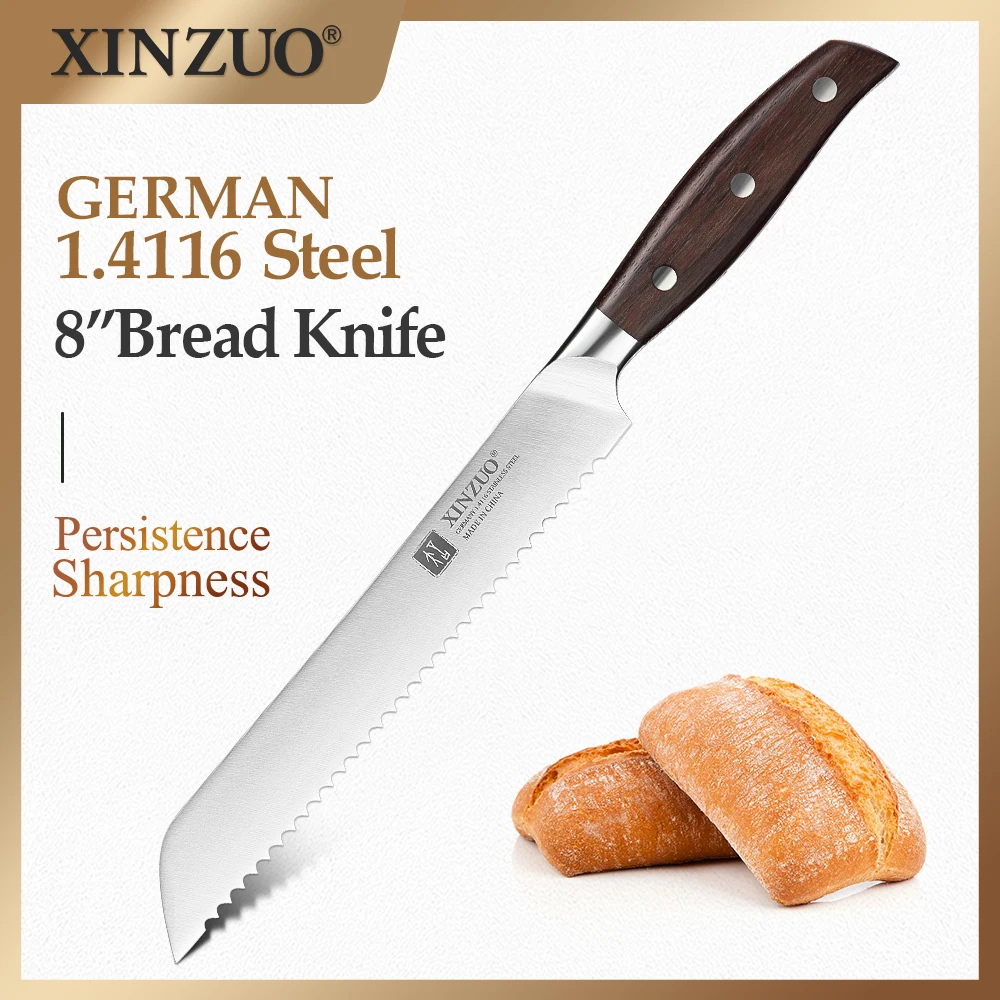 XINZUO 8 ''нож для хлеба Германия стальные кухонные ножи острые торта пиццы ручка