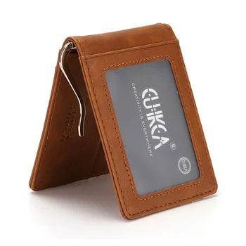 Piccolo portafoglio RFID con fermasoldi per uomo, portamonete con morsetto in metallo, porta carte di credito, porta contanti da viaggio per uomo, in pelle sottile