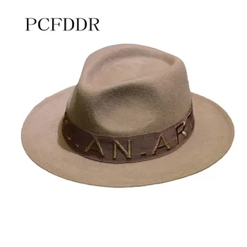 

PCFDDR Fall Winter Wide Wings Fedora Man Jazz Hat Letter Belt Flamingo Beast Hat Trilby Wool Bowler Woman Hat Jewish Hat.