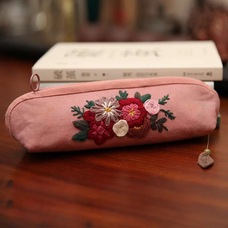 DIY Embroidery Kit of Pencil case Cosmetic bag Pattern Printed Cross-Stitch Sewing Art Needlework Handicraft Home Decor Gift