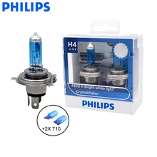 Philips H4 9003 HB2 12V 60/55W Crystal Vision 4300K белый светильник, галогенная лампа, автомобильный головной светильник, стильный вид, 12342 CVSM, пара+ 2x T10