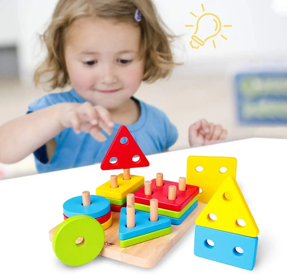 

Baby Toys Educational Colorful Wooden Geometric Sorting Board Montessori Kids Educational Toys Stack Building Puzzle Child Gift