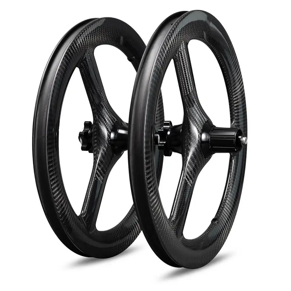 one pair 16inch 349 40mm 23mm Carbon 3 spoke tri spoke wheelset for kid balance bicycle folding bike fhon bike 3sixty Brompton