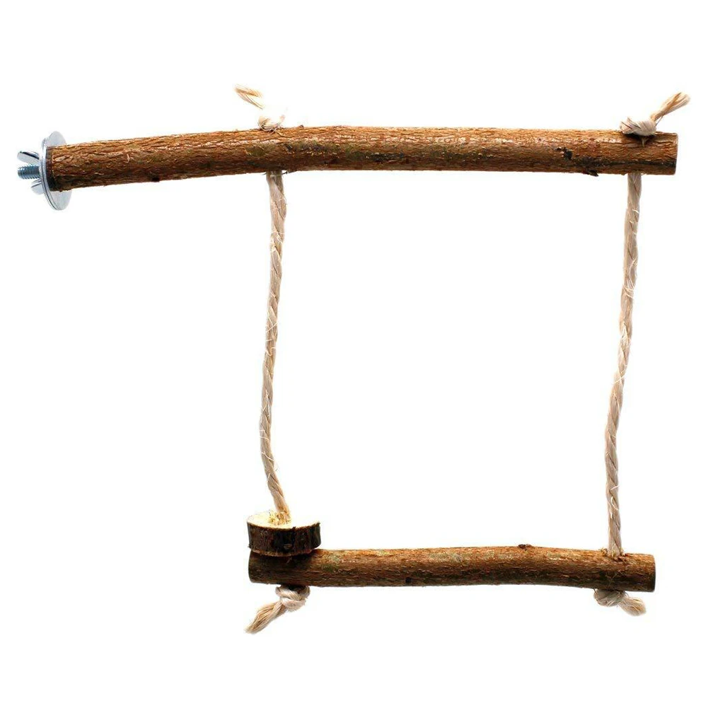 Pets Bird Parrot Wooden Stand Perch Cotton Rope Hanging Cage Swing Chew Toy