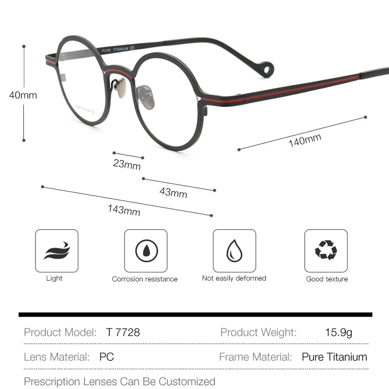 Супер светильник, оправа из чистого титана, очки для женщин, оптическая маленькая круглая оправа с полным ободом, очки для близорукости по рецепту