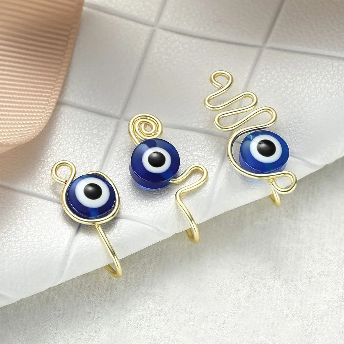 1PC 2021 Punk Evil Eye Wire Spiral Fake Piercing Nose Ring Ear Clip Cuff Jewelry 