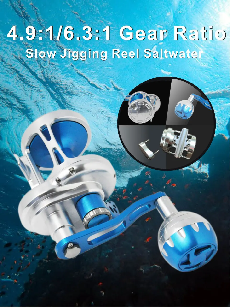 Slow Jigging Reel Saltwater Fishing High Speed 6.3:1 Narrow Spool